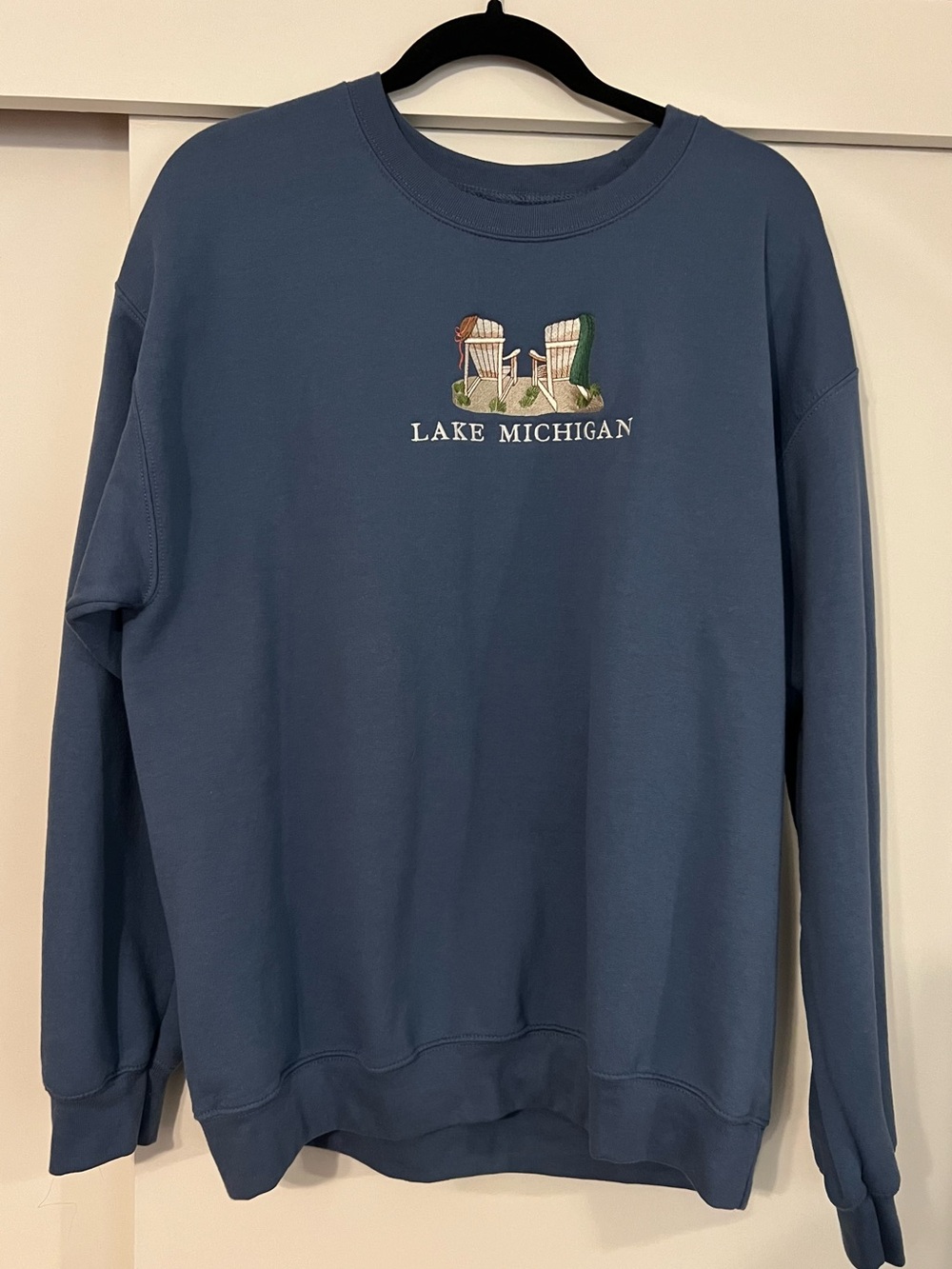 Gildan Slate Embroidered Blue Lake Michigan Crewneck Sweatshirt
